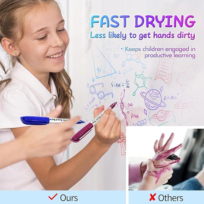 SFAIH Fine Tip Dry Erase Markers - 72 Pack 12 Assorted Color Whiteboard Erasable Markers Bulk for Kids Adults, Ideal for Classroom School Office Home Use on White Board, Non-Toxic Easy Clean