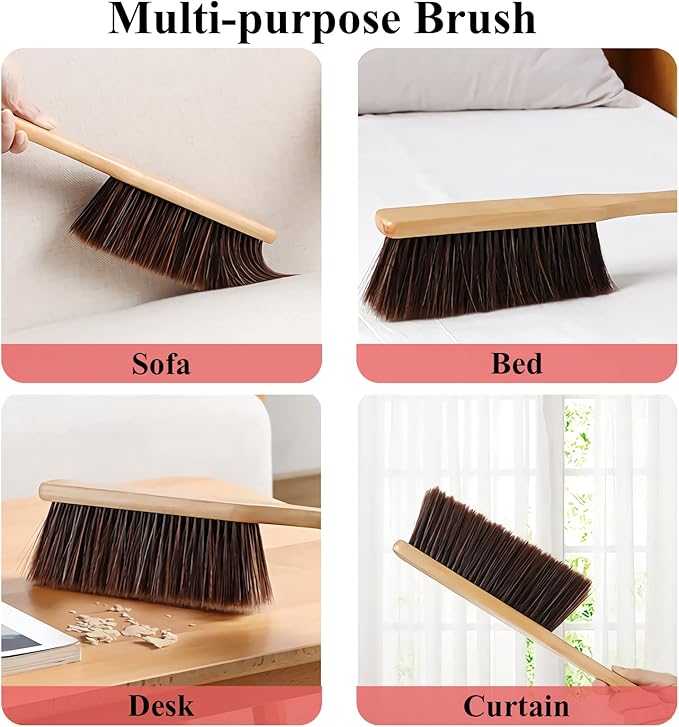 Counter Duster with Wood Handle, Hand Broom,Horse Hair Brush,Dust Brush,Used for Counter, Furniture, Drafting, Patio, Fireplace Cleaning