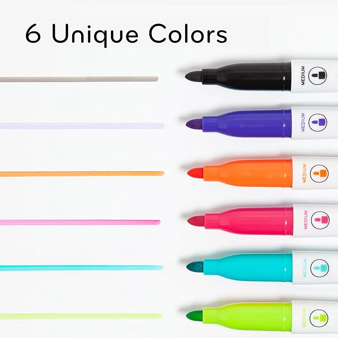 U Brands Fine Tip Dry Erase Markers, Mini Size Whiteboard Markers, Low Odor, Assorted Bright Colors, Set of 6