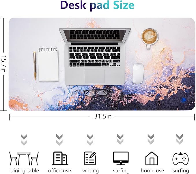 Desk Mat, Desk Pad Dual Leather Sided Desk Pad for Office and Home,Desk Organization and Accessories - Ideal for Large Mouse Pad and Desk Mats on Top of Desks (Blue White 31.5"x 15.7")