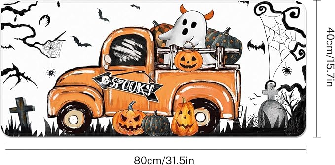 Britimes Halloween Ghost Truck Large Mouse Pad Non-Slip Desk Pad Keyboard and Mouse Desk Mat Spooky Bat Pumpkin Gaming Mousepad for Game,Office & Home,31.5 x 15.7 in