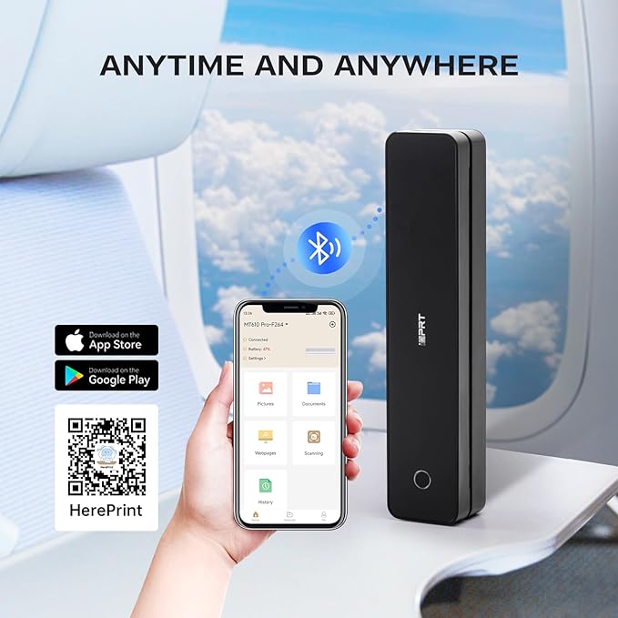 iDPRT Portable-Printer Wireless for Travel, 300DPI Inkless Thermal Small Printers for Home Use, Office, Vehicles, Mobile Bluetooth Printer Supports 8.5" x 11" US Letter, for Smartphone & PC,Black