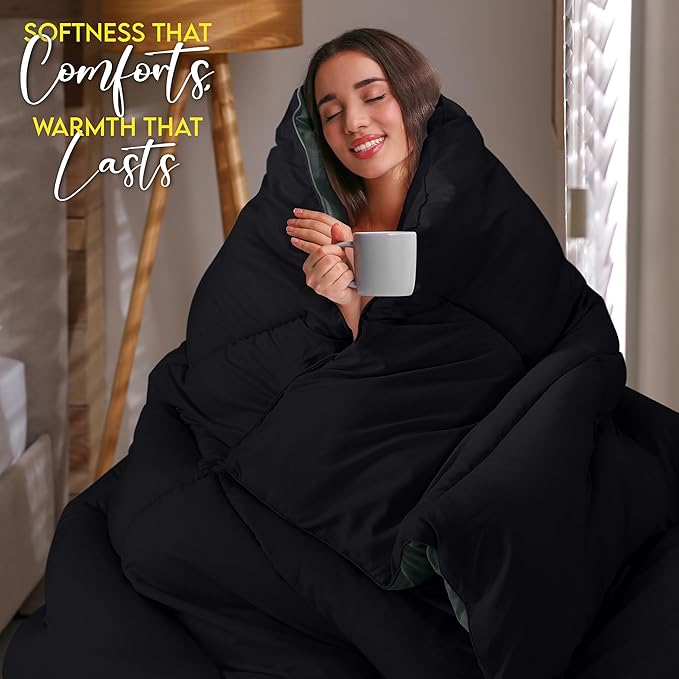 Utopia Bedding Comforter Duvet Insert, Quilted Comforter with Corner Tabs, Box Stitched Down Alternative Comforters Twin Size (Black/Grey)