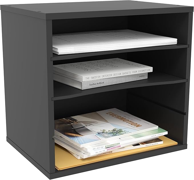 Ballucci 4-Tier Paper Organizer for Desk, Stackable Tray, Desk Storage Organizer Shelves, Stacking Letter Paper Tray Sorter for Classroom Office, Black