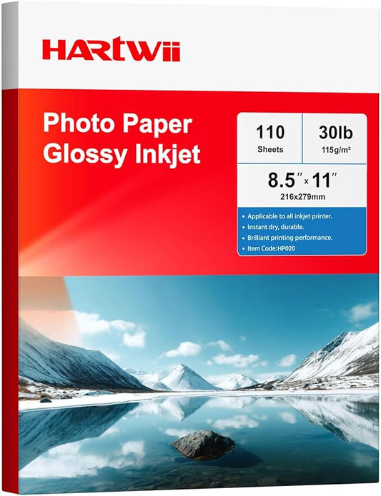Glossy Thin Inkjet Paper 8.5x11 Inches, 110 Sheets, 115gsm Premium Photo Paper for Inkjet Printer with Dye Ink for Custom Chip Bag Party Favors