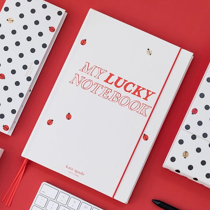 kate spade new york Take Note XL Vegan Leather Notebook, Bound Journal Includes 168 Lined Pages (Lucky Notebook)