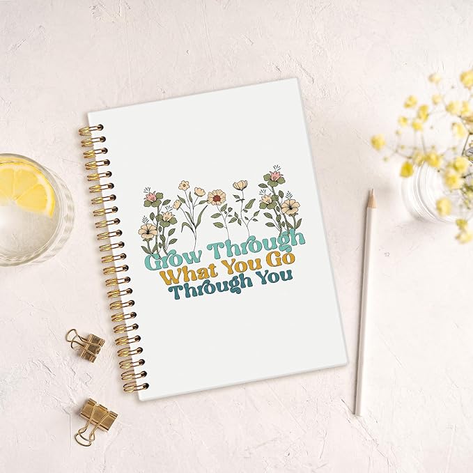 MOFUYU Aesthetic Spiral Notebook Journal For Women,Cottagecore Note Book,Floral Inspirational Motivational Notebook,Mental Health Journal for Women 5.5x8.3