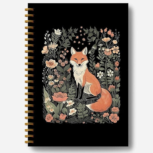 Fox Notebook Journal, Floral Notebook Journal, Fox Gifts for Women, Fox Themed Gifts, Cottagecore Decor Notebook Journal, Animal Lover Gifts, Fox Floral Spiral Notebook 5.5x8.3 Inch