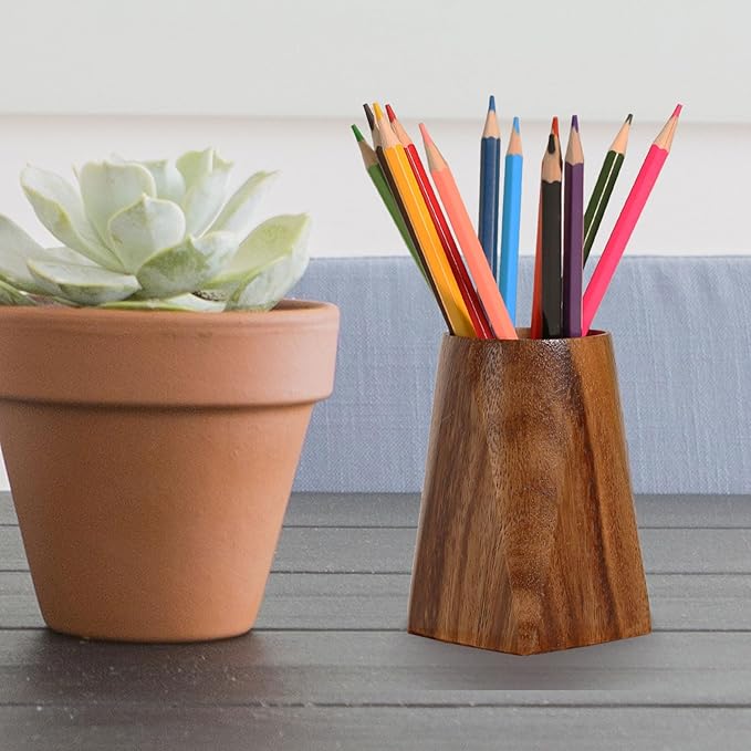 Acacia Wooden Pen Pencil Holder for Desk, Multi-purpose Pencil Cup for Office/School/Home, Pen Organizer Desk Accessories, Also Suitable for Makeup Brush Holder