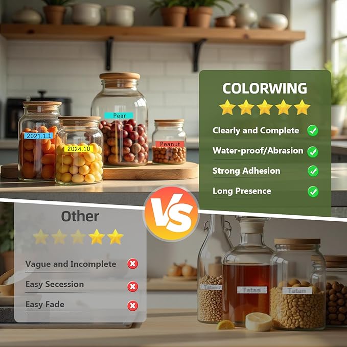 Label KINGDOM Label Maker Refills Replacement for Dymo 45013 45010 45016 45017 45018 45019 (Black on White/Clear/Blue/Red/Yellow/Green), for lm160 280 PnP 360D 210D 420P, 1/2" x 23 Ft, 6-Pack