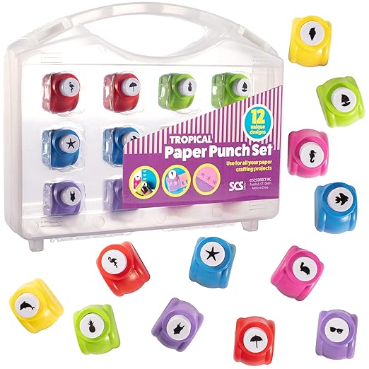 Scrapbook Paper Punchers 12 Unique Tropical Vacation Beach Hole Punchers-Scrapbooking Supplies Kit & Accessories, DIY Card Making, Summer Camp Arts & Crafts, School Projects for Kid & Adult, Gift