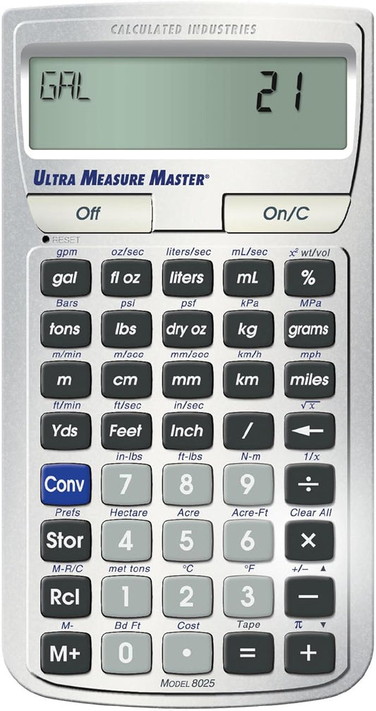 Calculated Industries 8025 Ultra Measure Master Professional Grade U.S. Standard to Metric Conversion Calculator Tool for Engineers, Architects, Builders, Scientists and Students | 60+ Units Built-in, Silver