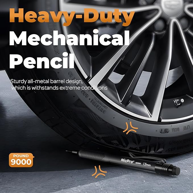 Nicpro 3 Pack Weatherproof Mechanical Pencil Set, 1.3mm Mechanical Pencils, Heavy Duty Lead Pencil for Outdoor All Weather Marking Drafting Drawing with 75 Lead Refills, Erasers, Case (Black, HD1000)