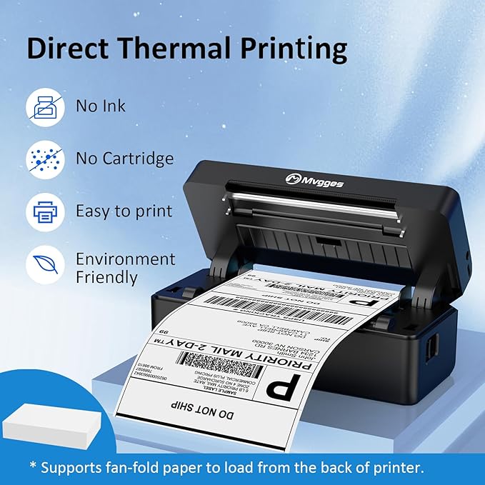 Mvgges Shipping Label Printer,Bluetooth 4x6 Thermal Label Printer for Small Business Office or Home, Compatible with Android, iOS, Windows and Mac, Widely Used for Amazon,Ebay,USPS,Etsy