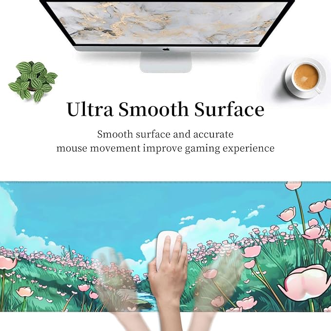 Anime Flower Gaming Mouse Mat Extended Large XL Mouse Pad Desk Mat Non-Slip Rubber Mice Pads Stitched Edges for Office and Home,31.5 X 11.8 X 0.12 Inches