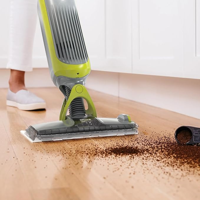 SHARK VM200 VACMOP (Renewed) Cordless Multi Surface Hard Floor Tile Wood Lightweight Floor Cleaner Vacuum Mop with (2) Disposable Pad, (1) Cleaning Solution Included, Light Gray/Green