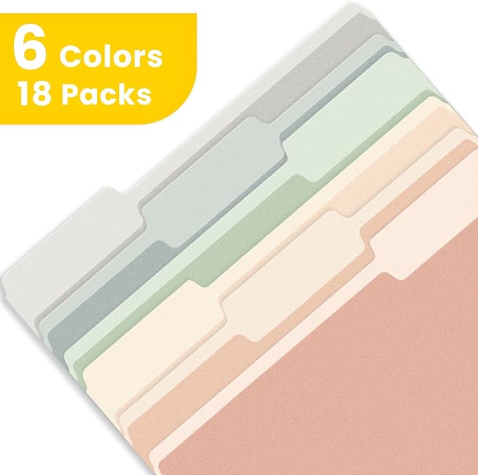 SUNEE File Folders, 18 Pack Manilla Folders 8.5 x 11, Colored Folder Office Organization Home School Folders for Documents Files Paper, 6 Pastel Colors
