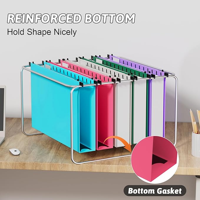 Extra Capacity Legal Size Plastic Hanging File Folders,Heavy Duty 2 Inch Expansion,12 Pack Reinforced Expanding Legal Hanging Folders,Legal Filing Cabinet Folders for Bulky Files,Assorted Color