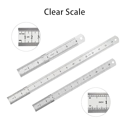 Stainless Steel Ruler Set, 6 Inch 12 Inch and 16 Inch Metal Rulers for Precision Measuring, 3-Pack