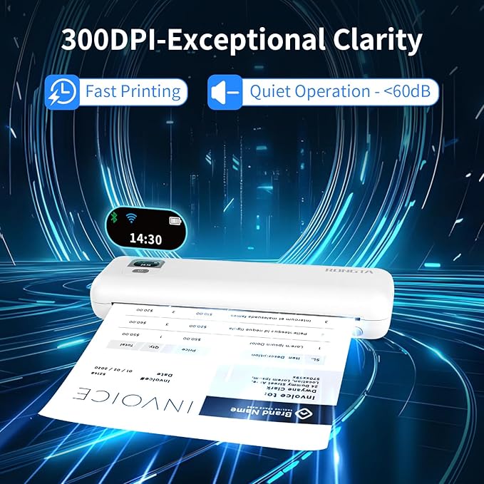 Rongta Portable Printers Wireless for Travel, 300DPI WiFi & Bluetooth Mobile Thermal Inkless Printer for School/Office/Home Use, Compatible with Android,iOS & Laptop (White)