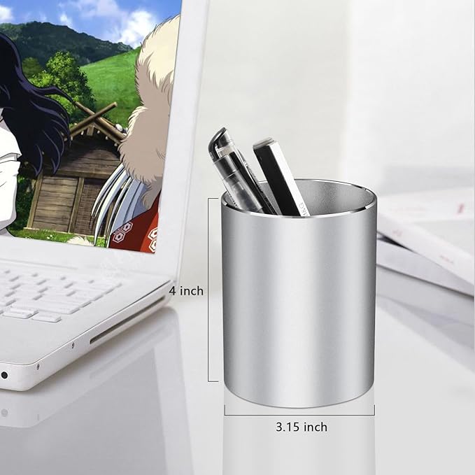 Pen holder, aluminum alloy waterproof pen holder, desktop simple and modern minimalist, multifunctional office supplies for families, kids and schools silver