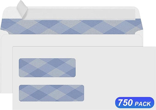 750#8 Self Seal Business Envelopes, PANDRI No.8 Double Window Design for Business and Quickbooks Check(invoice not fit), Documents Secure Mailing - Number 8 Size 3 5/8 X 8 11/16-24LB