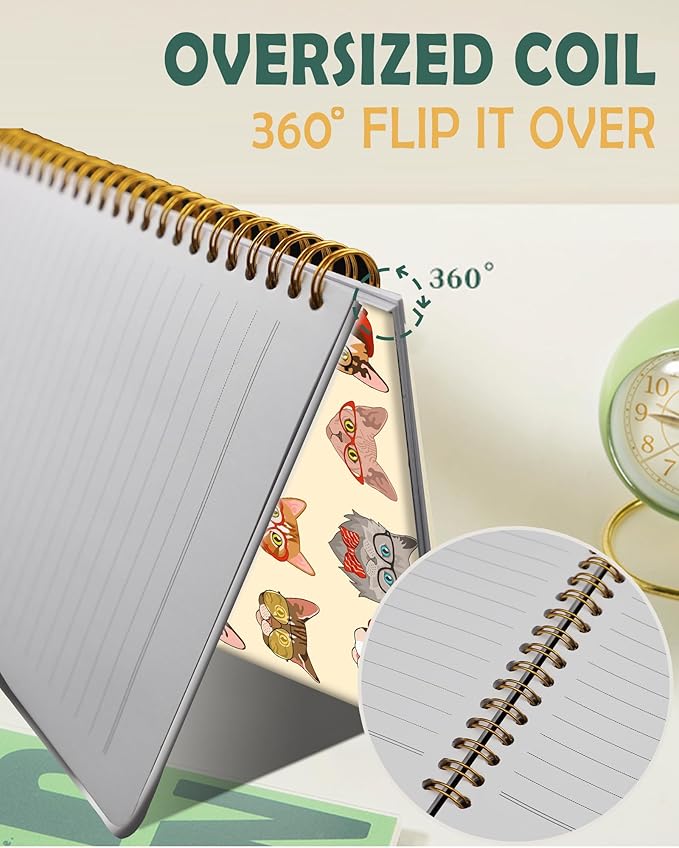 Ruled Spiral Writing Notebook,A5 Hardcover Lined College Journal for Women,Strong Twin-Wire Binding with Premium Paper,8.4" X 6",Perfect for School,Office,Home(Cute Funny Cats)