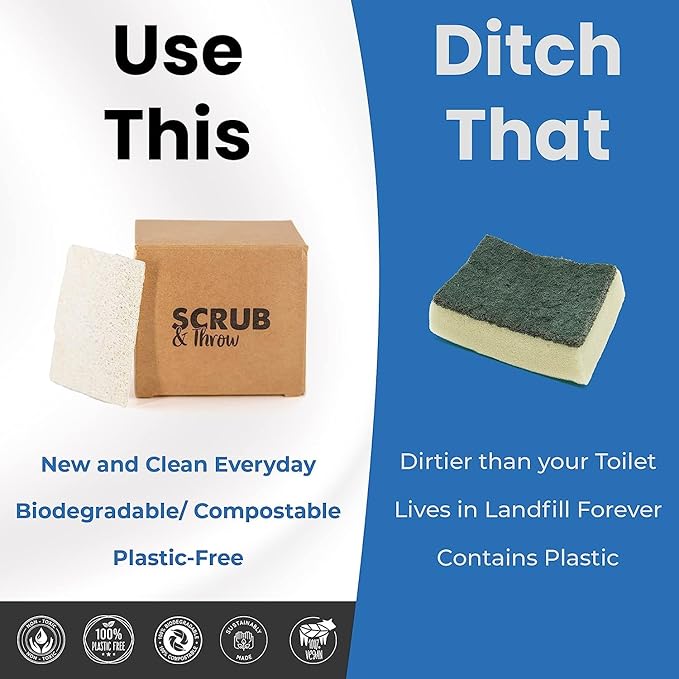 Scrub & Throw Natural Loofah Sponges, Multipurpose Dish Sponges, Non-Scratch Kitchen Sponges, (Pack of 90) for Cleaning Kitchen, Bathroom, and Household