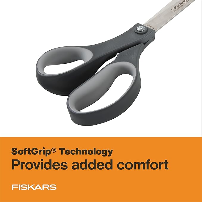 Fiskars 8” Left-Handed Titanium Scissors, SoftGrip Handle for Comfort, Durable Stainless Steel Blades for Home and Office Use