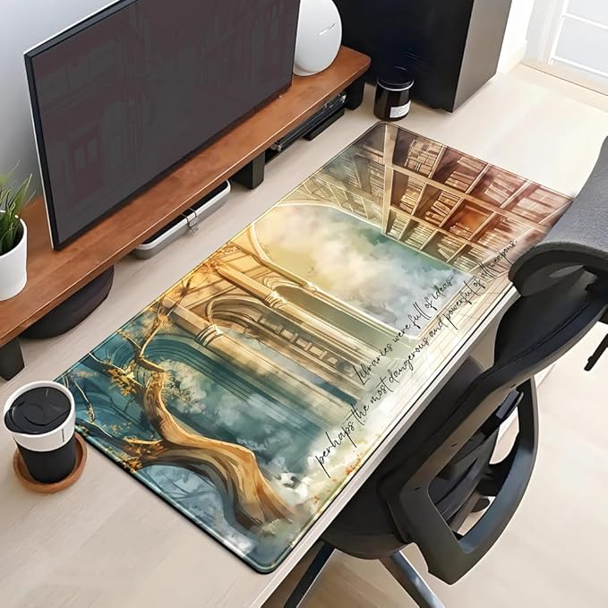 Dark Academia Mouse Pad Gaming MTG Playmat Bookish Desk Mat Adventure Extended Large Mousepad Aesthetic Art Mouse Pads XXL, Original Hand-Painted Laptop Computer Mouse Keyboard Mat