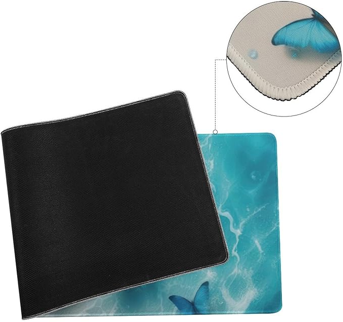 Blue Butterflies Beach Large Mouse Pad, Blue Gaming Desk Mat, XL Keyboard Desk Pad Mat for Desktop, 31.5"x11.8" Non-Slip Base Big Mousepad with Stitched Edges