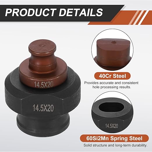 HARFINGTON Hydraulic Hole Punch Die 14.5x20mm Oval Hole 40Cr Steel Electric Punching Kit for MHP-20 JP-20 Electric Punching Machine, Burgundy & Black