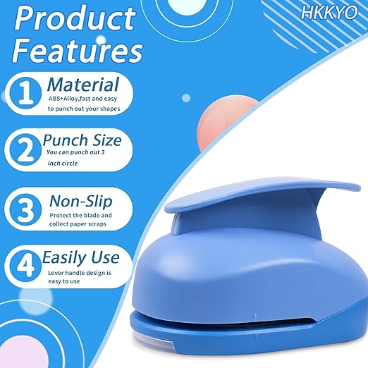 Paper Punch, 3 inch Circle Hole Punches, Circle Paper Puncher, Large CirclePunch, Large Hole Puncher, CirclePunches for Paper Crafts, CraftPunch, Shape HolePunch, 3 inch PaperPunch for Cardstock