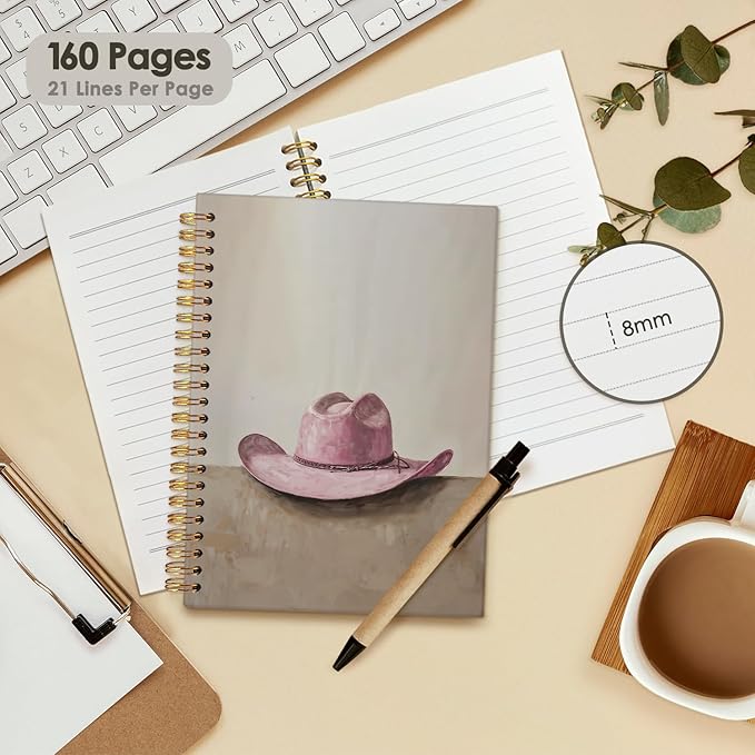 Wheatwin Western Cowgirl Spiral Notebook, Western Gifts for Women, Pink Pretty Cute Notebooks for Girls Women, Office School Supplies Journal 5.5x8.3
