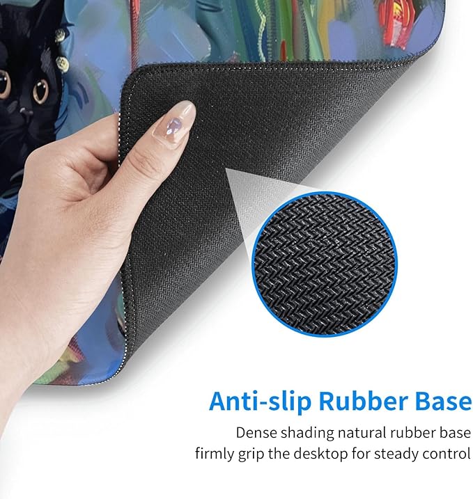 Cute Black Cat Lotus Gaming Mouse Mat Extended Large XL Mouse Pad Desk Mat Non-Slip Rubber Mice Pads Stitched Edges for Office and Home,31.5 X 11.8 X 0.12 Inches