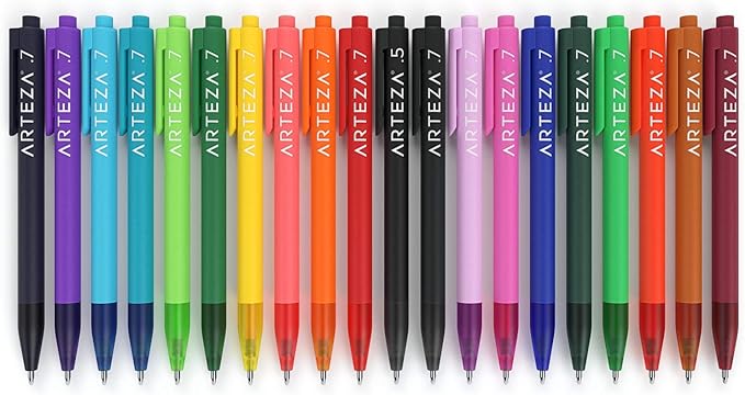 ARTEZA Gel Pens Colored Set of 20, Retractable Pens Assorted Colors for Writing in a Notebook, Journal, Planner