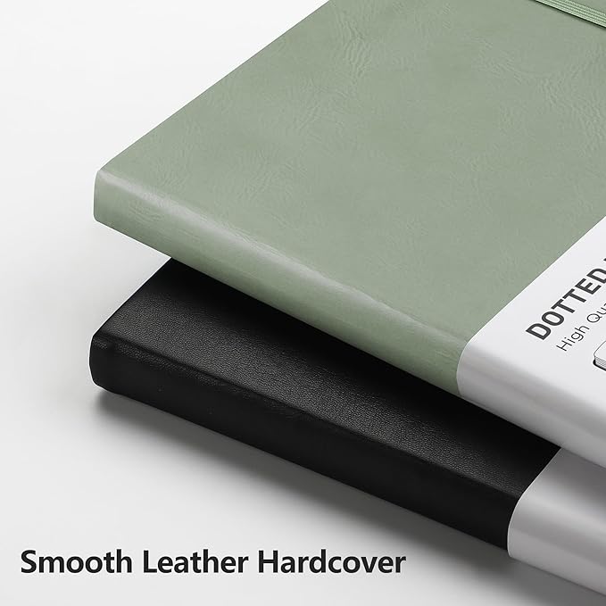 RETTACY Bullet Dotted Journal Notebook, 192 Pages, A5 Medium Size (5.7'' x 8.3''), Leather Hardcover, 100 GSM Thick Paper, for Bullet Journaling, Planning, Tracking (Sage Green)