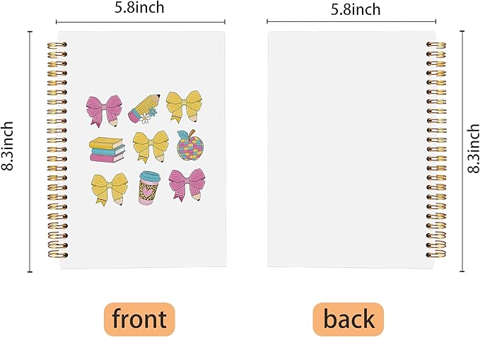 Pink and Yellow Bow Coquette Notebook Journal, Teacher Notebook, Preppy Notebook Journal for Note Taking Work, Preppy Teacher Gifts for Women, Spiral Notebook 5.5x8.3 Inch