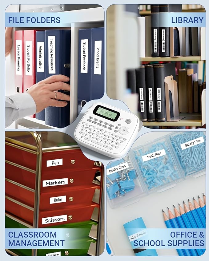 Vixic Label Maker Machine with-Tape, D210S Label Maker with Keyboard, Labeler Includes USB-C Cable Stay Powered, Portable Label Machine Waterproof-Labels Different Fonts for Home Office Organization