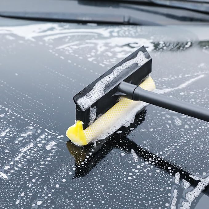 Window Squeegee Car Windshield Squeegee,8" Washing Sponge Scrubber Rubber Blade, 2 in 1 Sponge Squeegee,Window Cleaning Squeegee for Car Windshield Glass Gas Station Mirror