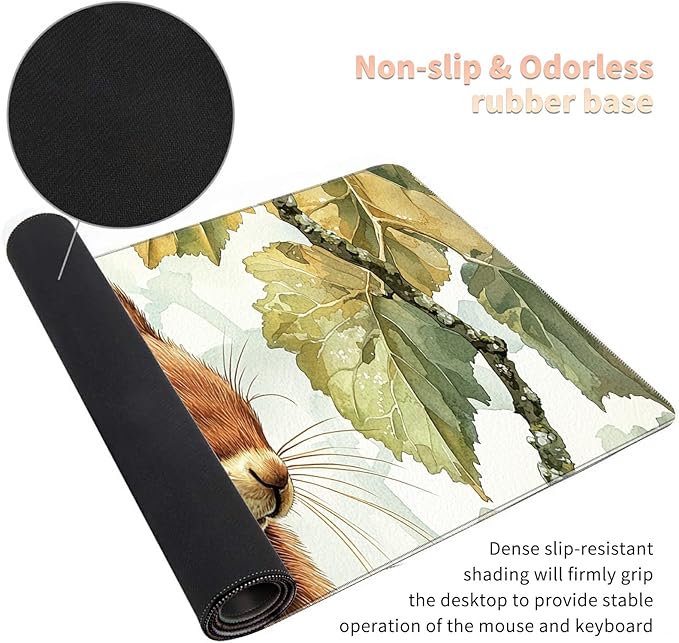 Desk Mat Large Gaming Mouse Pad (31.5x11.8 inch) with Stitched Edges, XL Mouse Pad +Coaster, Extended Mouse Mat Keybroad Mousepad Non-Slip Rubber for Gamer Men Women, Squirrel Camo Tree