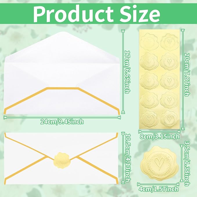 Business Envelopes with Gold Border 30 Pack #10 Envelopes Made of 150gsm Paper, Standard Envelopes with Gold Stickers for Office, Checks, Letter Mailing,9.45 x 4.13 Inches(White)