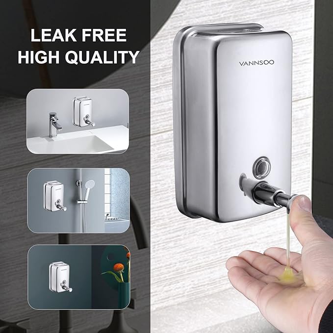 VANNSOO Commercial Soap Dispenser Wall Mount Stainless Steel Manual Liquid Pump Rust-Proof Leak Free for Bathroom (37 fl.oz./1100ml)