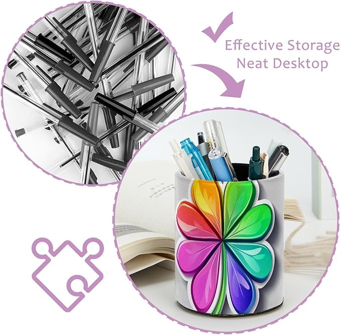 Rainbow Clover (1) Pencil Holder, Pencil Cup for Desk, Makeup Brush Holder Cup for Kids Desk Organizer for Office, Classroom, Home