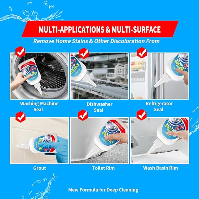 Home Stain Remover Gel – Stubborn Stain Cleaner No Harsh Scrubbing Required, Front Loader Washing Machine Seal Washing Machine Seals, Sinks & Tiles | No-Slip Formula | 5H Penetration | 15.6oz