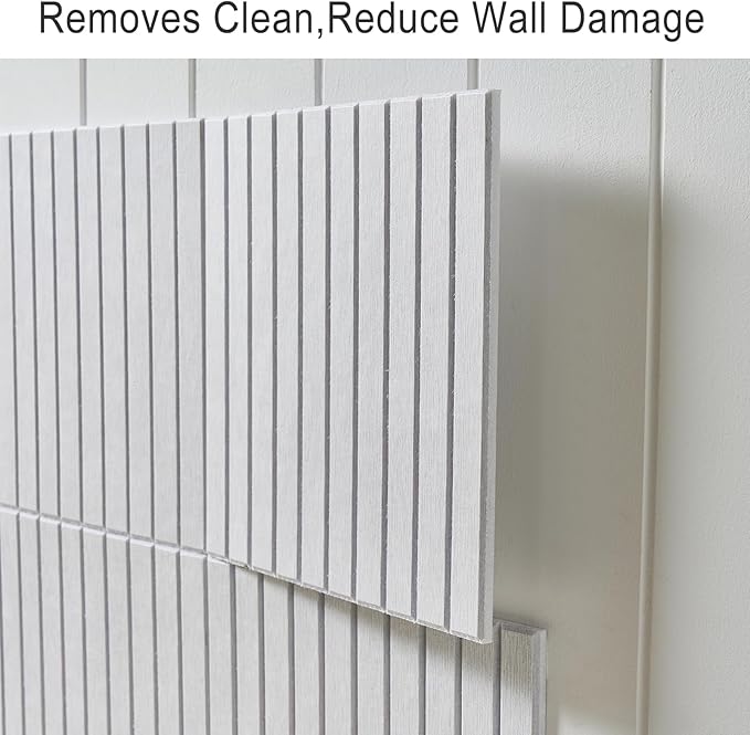 12-Pack Felt Wall Tiles, Large Bulletin Board with Safe Removable Adhesive Tapes, 11.8 x 11.8in Panels Alternative for Home Wall Decor, Striped White Pattern