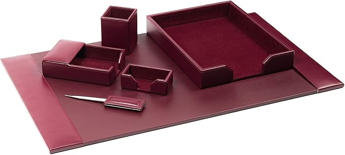 DACASSO Bonded Leather Desk Set - Luxury Leather Desk Pad & Desk Organization Essentials (Burgundy, 6 Piece)