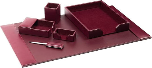 DACASSO Bonded Leather Desk Set - Luxury Leather Desk Pad & Desk Organization Essentials (Burgundy, 6 Piece)