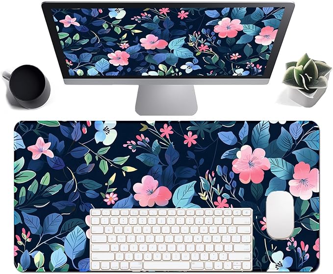 Floral Large Desk Mat 31.5 x 15.7 inch, Waterproof Extended Gaming Mousepad XXL, Aesthetic Flowers Desktop Mat, Non-Slip Keyboard and Laptop Pad, Computer Writing Mat for Home Office Accessories