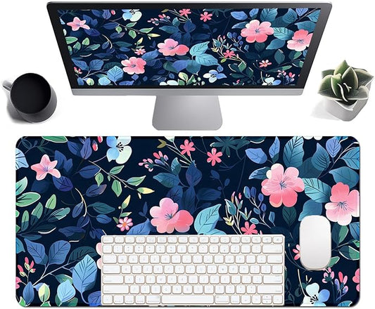 Floral Large Desk Mat 31.5 x 15.7 inch, Waterproof Extended Gaming Mousepad XXL, Aesthetic Flowers Desktop Mat, Non-Slip Keyboard and Laptop Pad, Computer Writing Mat for Home Office Accessories